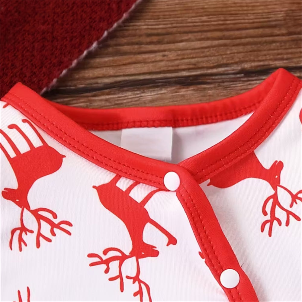 2PCS Christmas Elk Print Long Sleeve Baby Jumpsuit