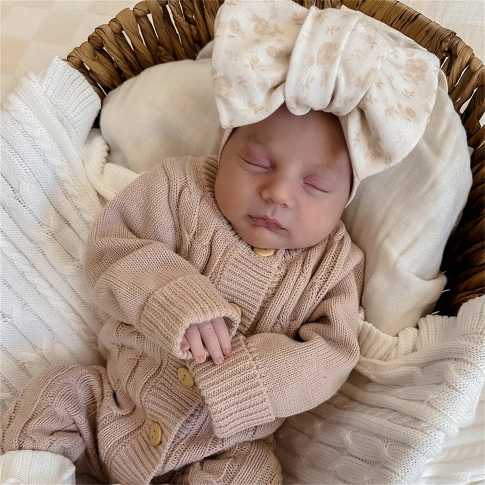 2PCS Cozy Knit Solid Color Long Sleeve Baby Jumpsuit