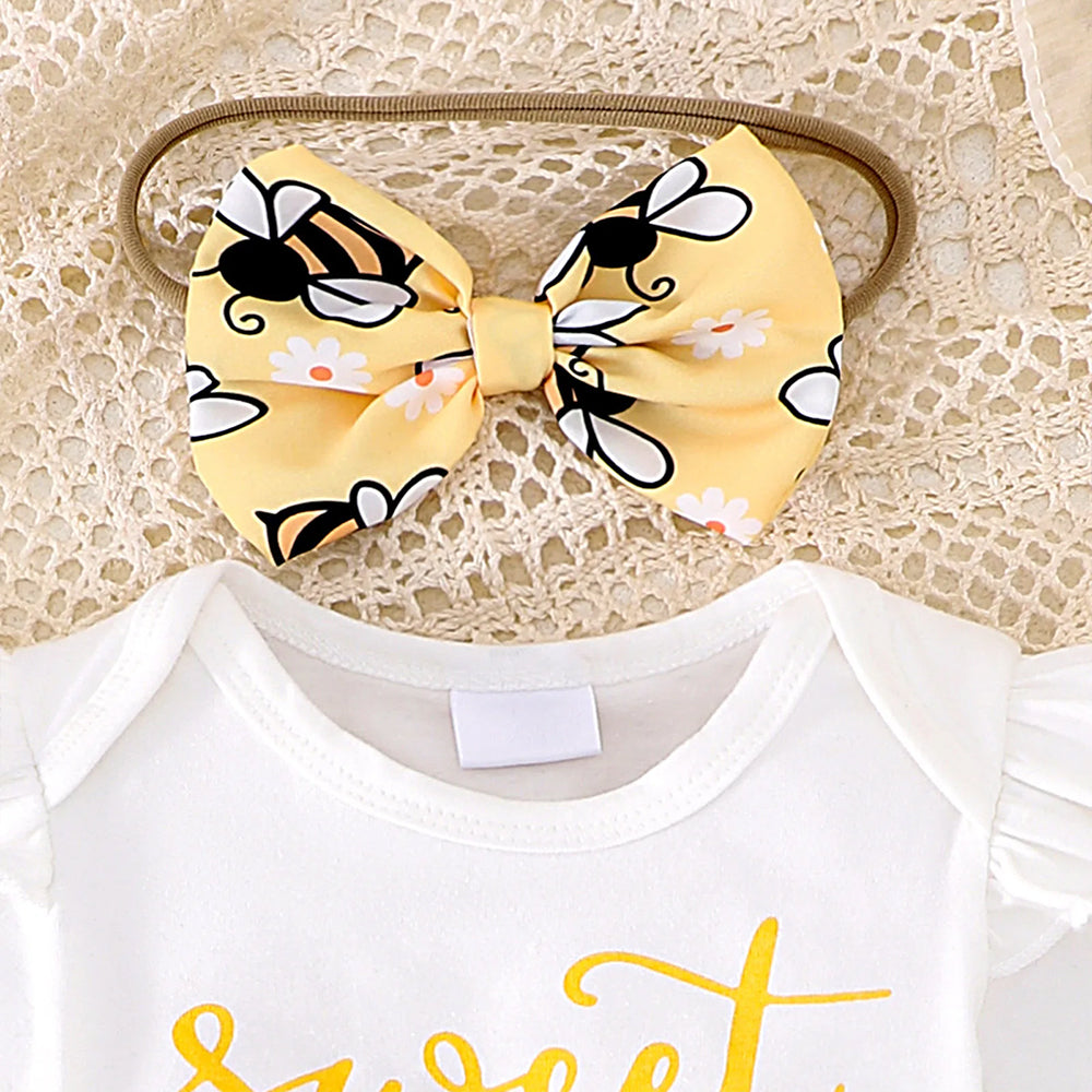 3PCS Sweet As Can Bee Letter Print Short Sleeve Baby Set