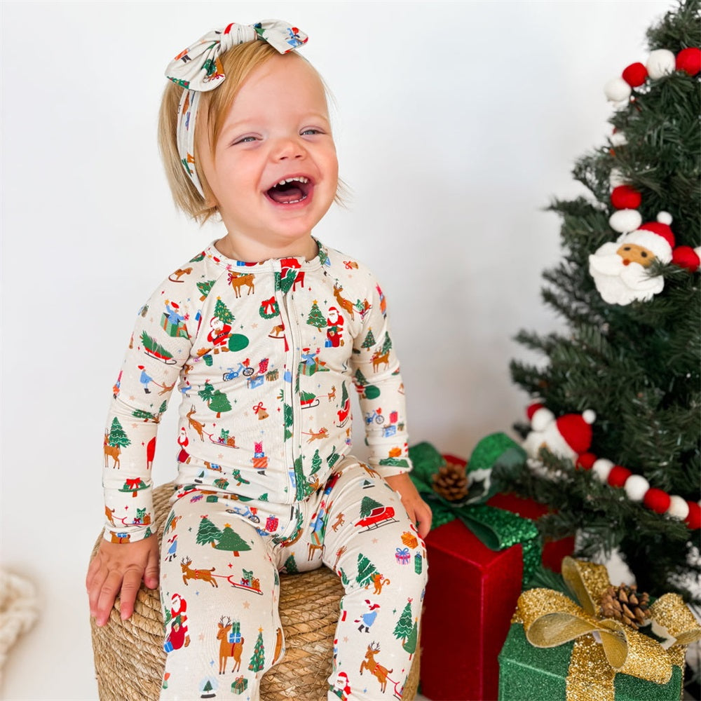 Casual Christmas Tree Print Long Sleeve Baby Jumpsuit
