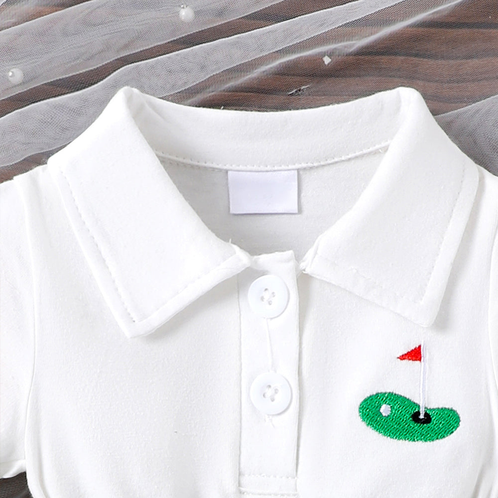Adorable Golf Embroidery Short Sleeve Baby Romper