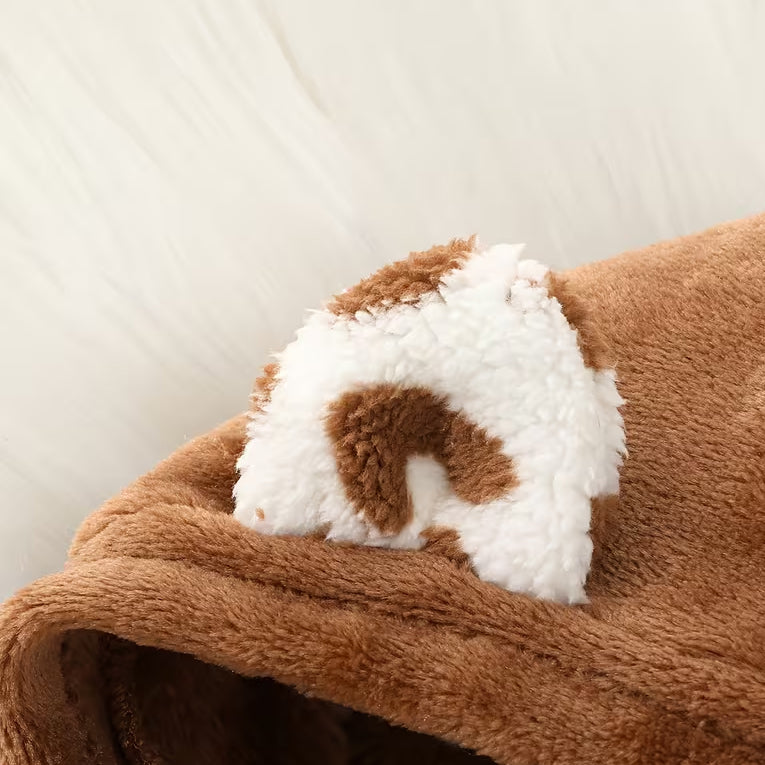 Fuzzy Bear Applique Leopard Print Zipper Baby Hoodie Jumpsuit