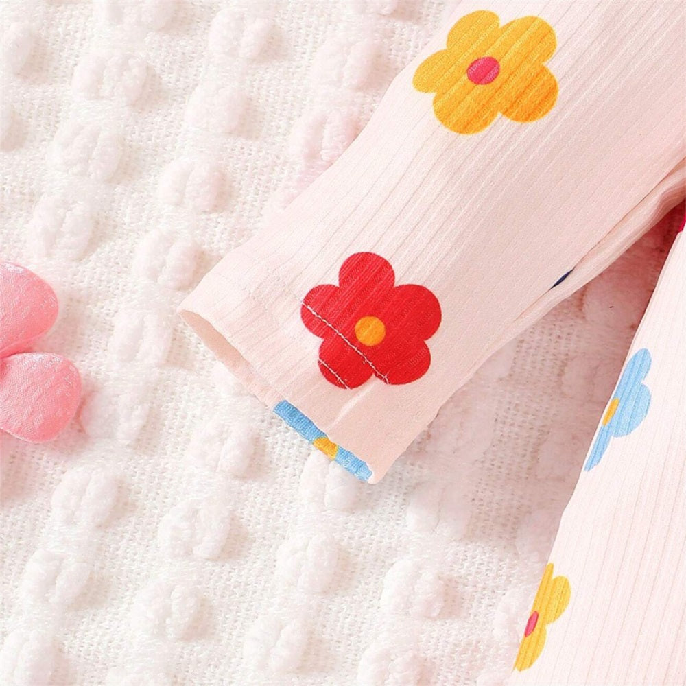 2PCS Cute Floral Print Long Sleeve Baby Jumpsuit