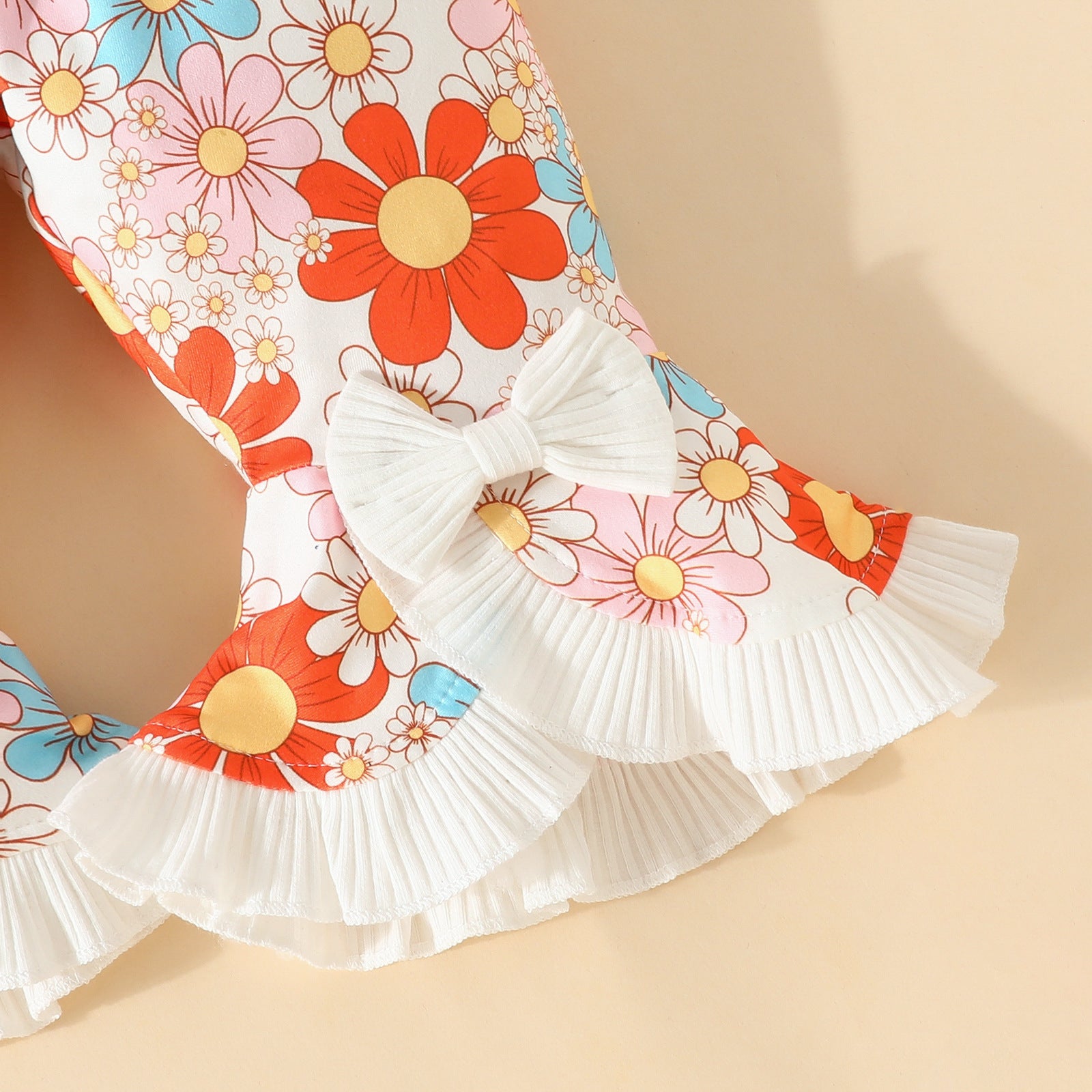 3PCS Happy Phrase Rainbow & Floral Print Sleeveless Baby Set