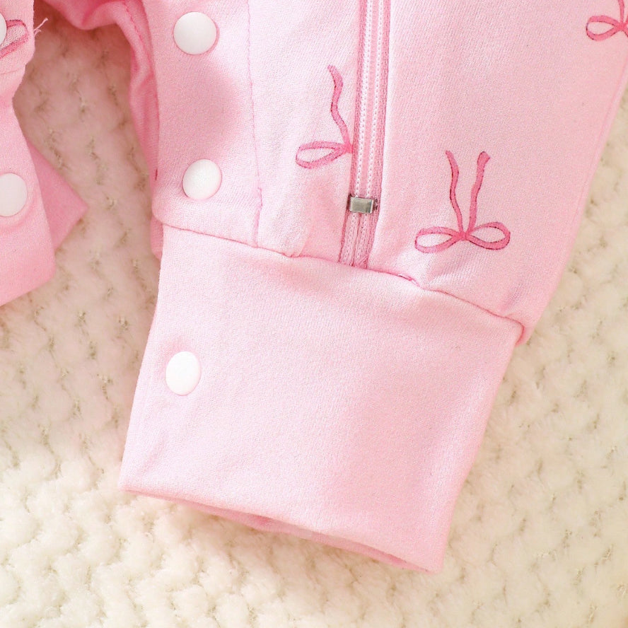 Stylish Bow Printed Long Sleeve Zipper Baby Jumpsuit