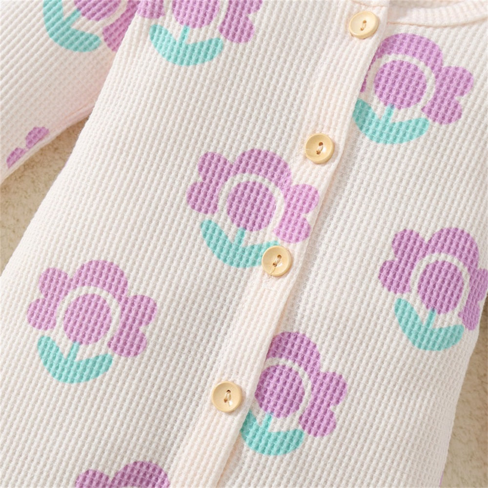 2PCS Cute Floral Print Long Sleeve Baby Jumpsuit