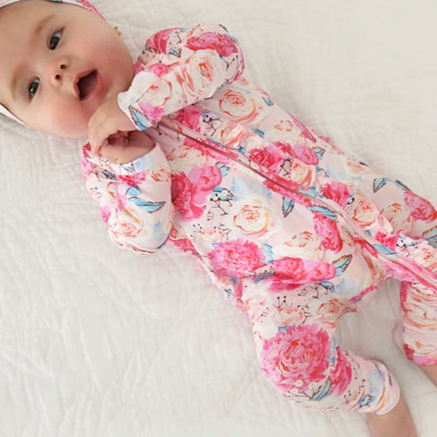 Stylish Pretty Floral Printed Ruffled Long Sleeve Baby Jumpsuit