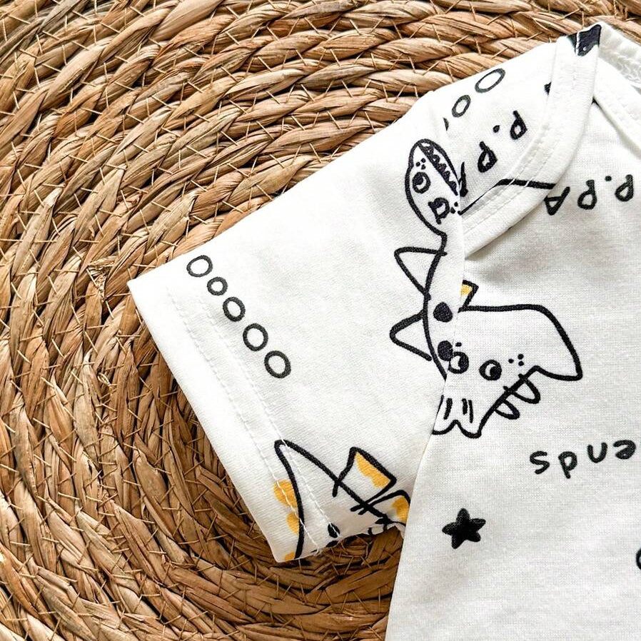 3PCS Cute Wild Paw Letter Dinosaur Print Short Sleeve Baby Boy Set