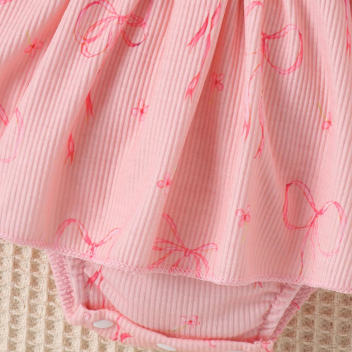 3PCS Pretty Bow Print Short Sleeve Baby Girl Romper