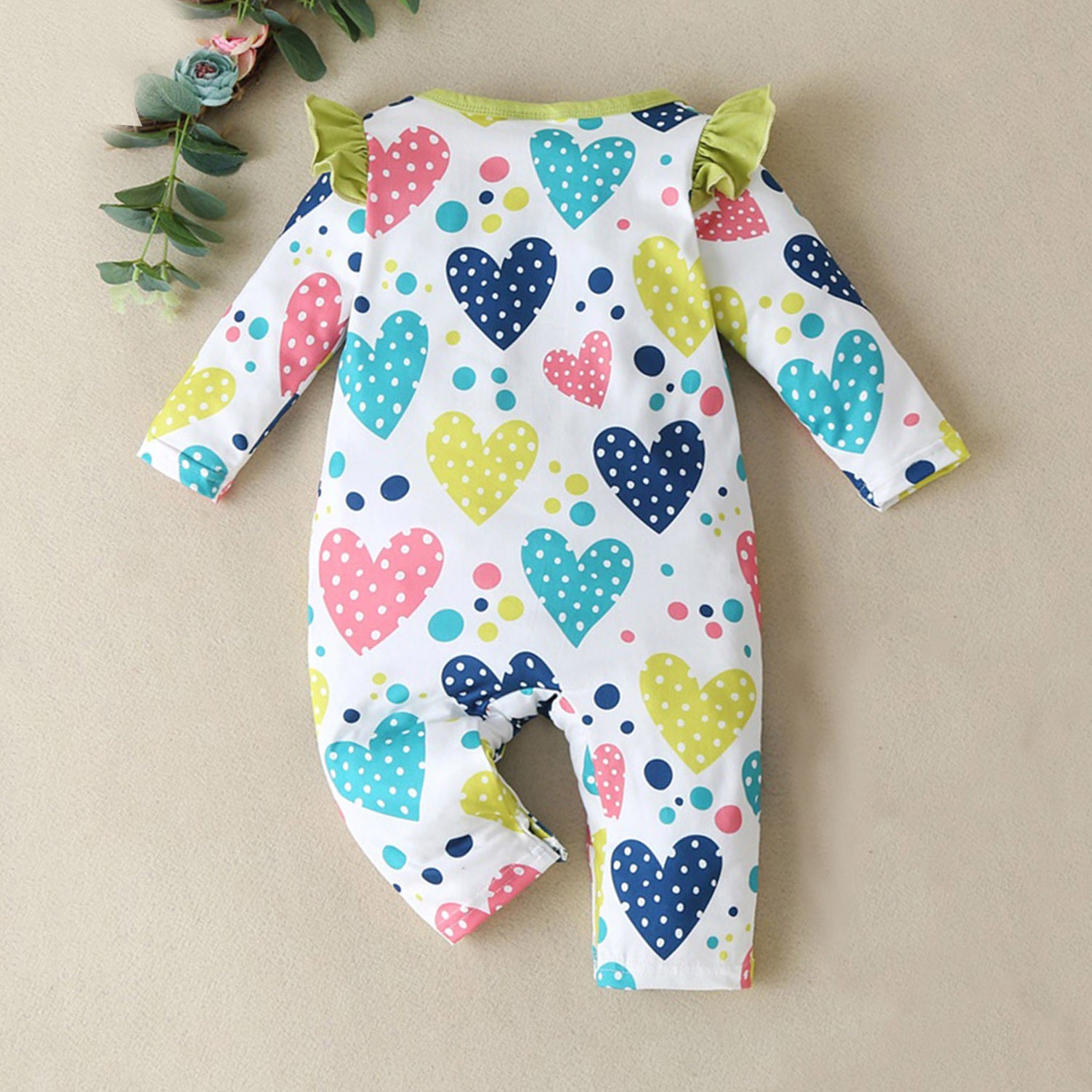 Vibrant Heart Printed Long Sleeve Baby Girl Jumpsuit