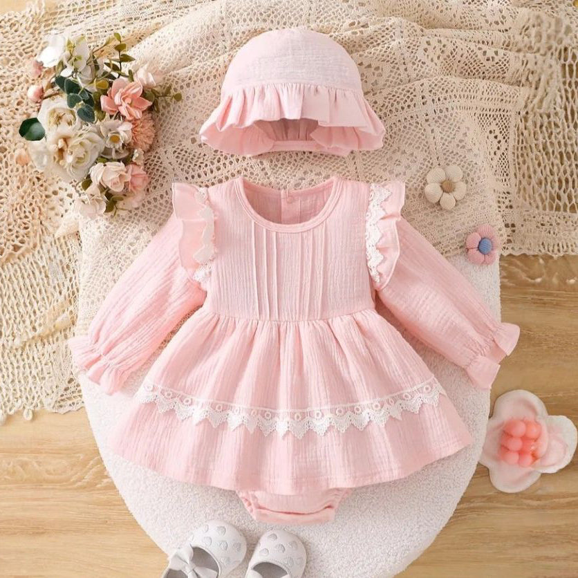 2PCS Lovely Solid Color Ruffles Decor Baby Romper