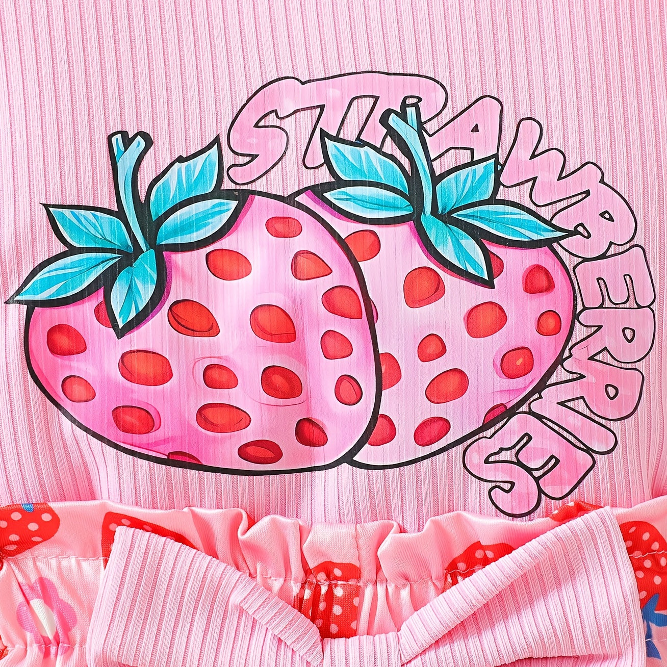 Lovely Strawberry Printed Flounce Sleeve Baby Romper