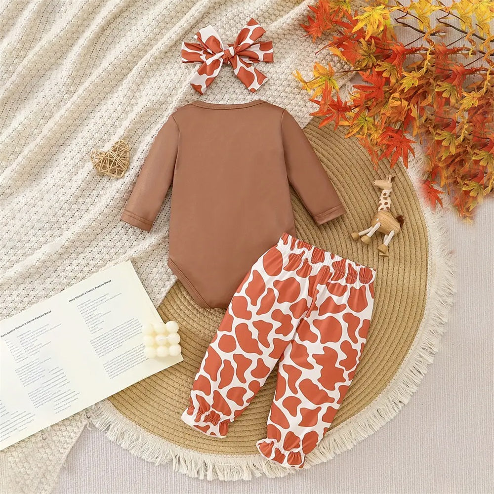 3PCS Cute Girls' Giraffe Print Long Sleeve Baby Set