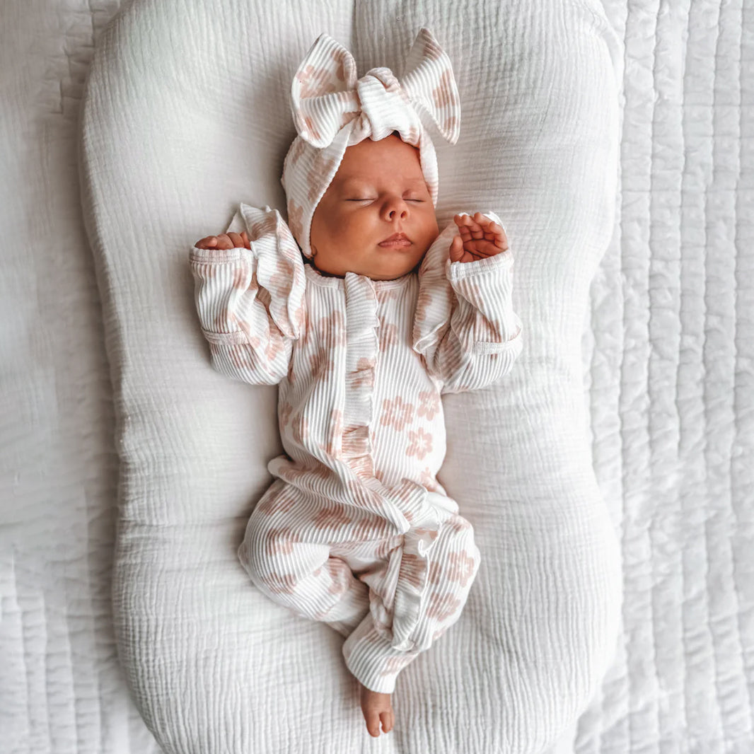 2PCS Pretty Floral Printed Ruffle Decor Long Sleeve Baby Jumpsuit