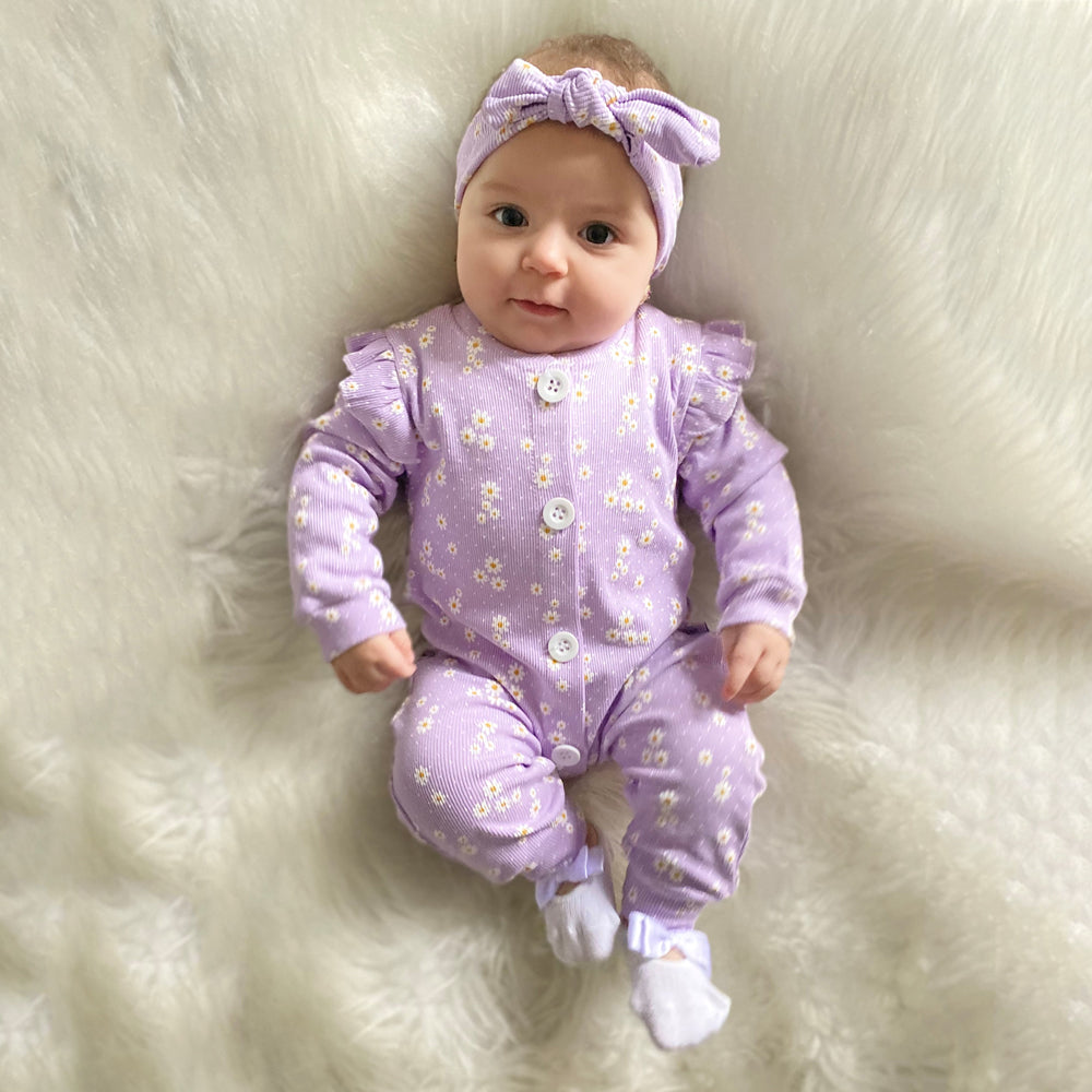 2PCS Elegant Floral Print Long Sleeve Baby Girl Jumpsuit