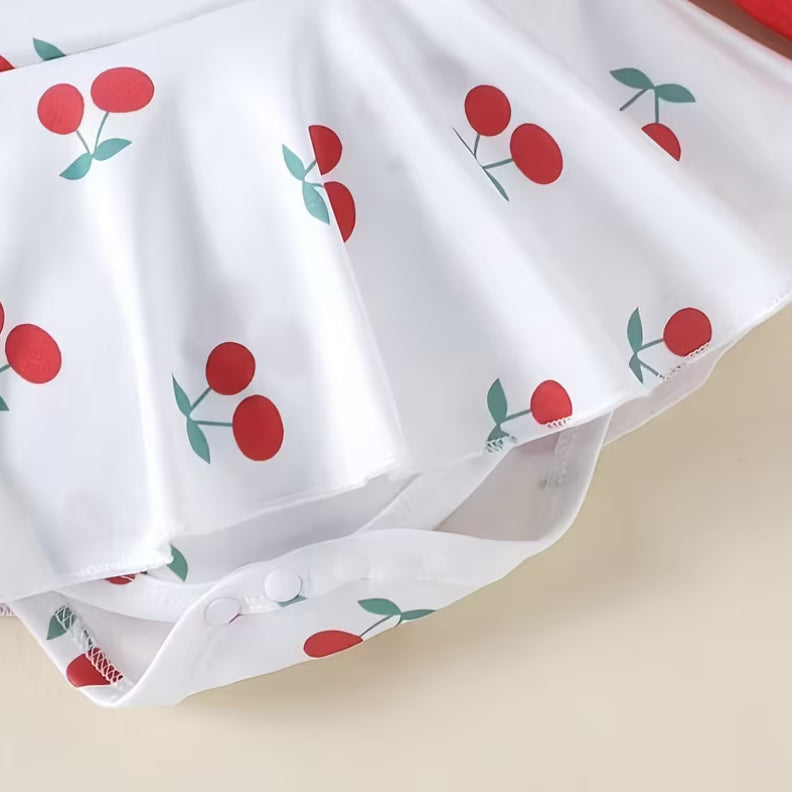 3PCS Sweet Cherry Print Long Sleeve Baby Romper
