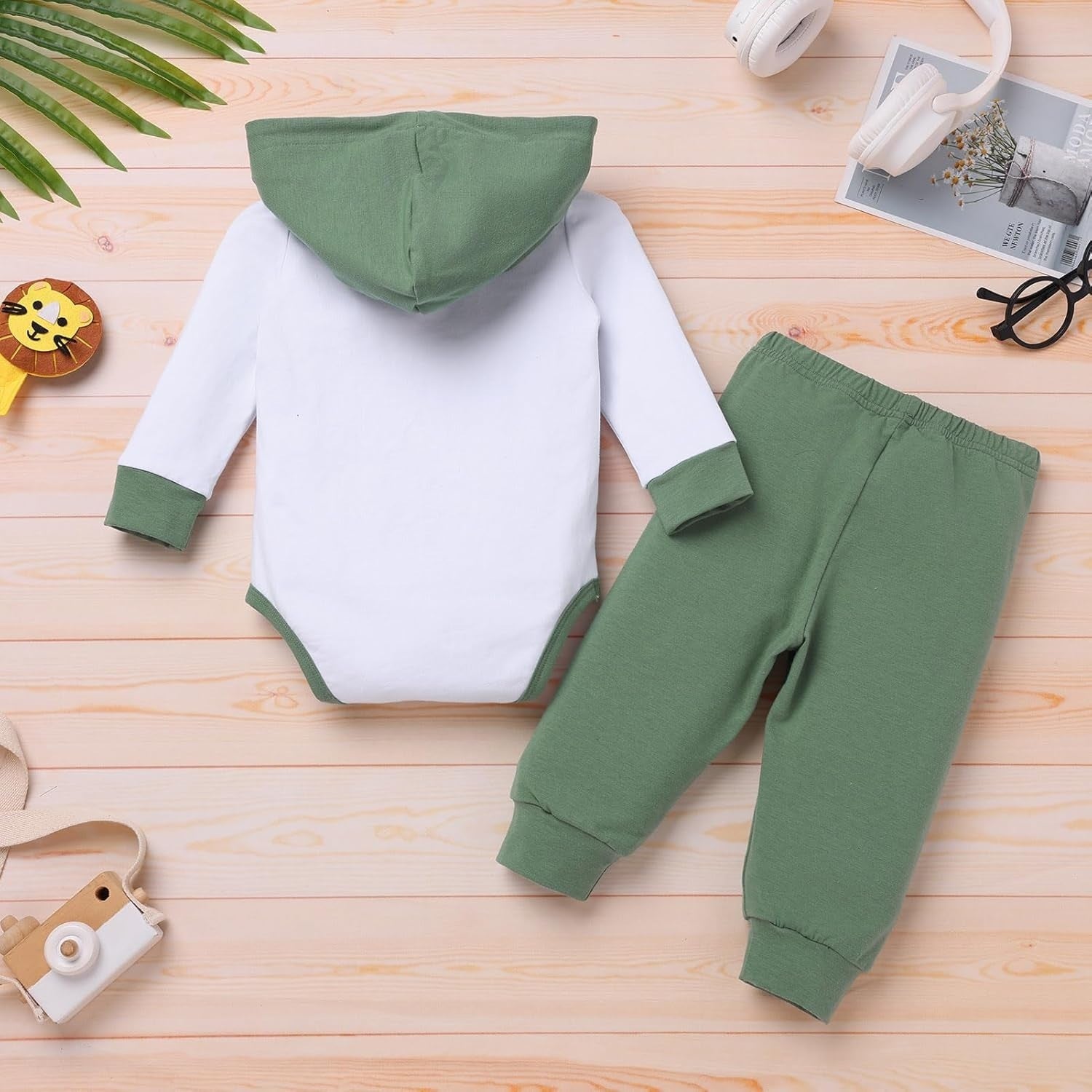 2PCS Oh Baby Letter Animal Printed Hoodie Baby Set