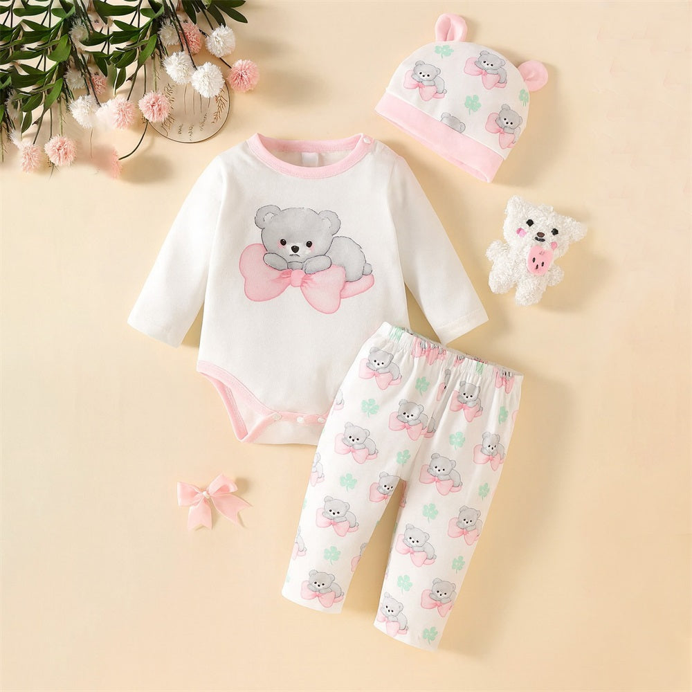 3PCS Casual Cute Koala Print Long Sleeve Baby Set