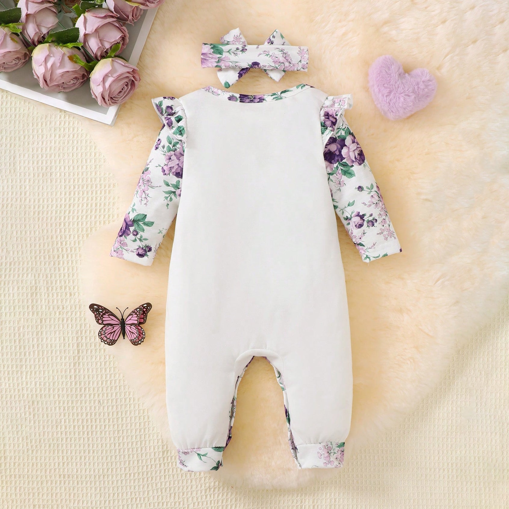 2PCS It's Not Easy Being A Princess Letter Floral Printed Baby Jumpsuit