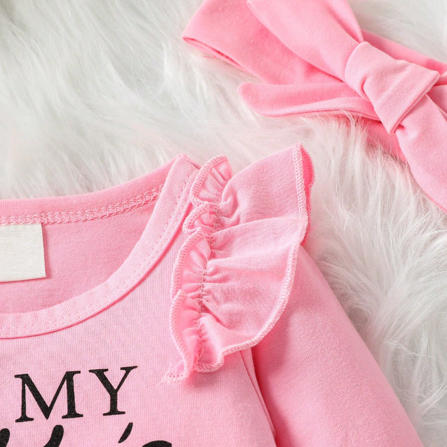 3PCS Pretty Daddy's Girl Mommy's World Letter Floral Printed Baby Set