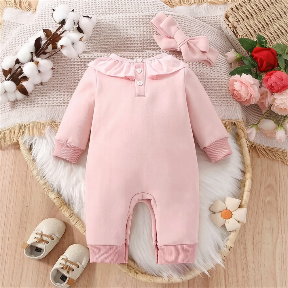 2PCS Lovely Solid Color Bow Embroidery Baby Jumpsuit
