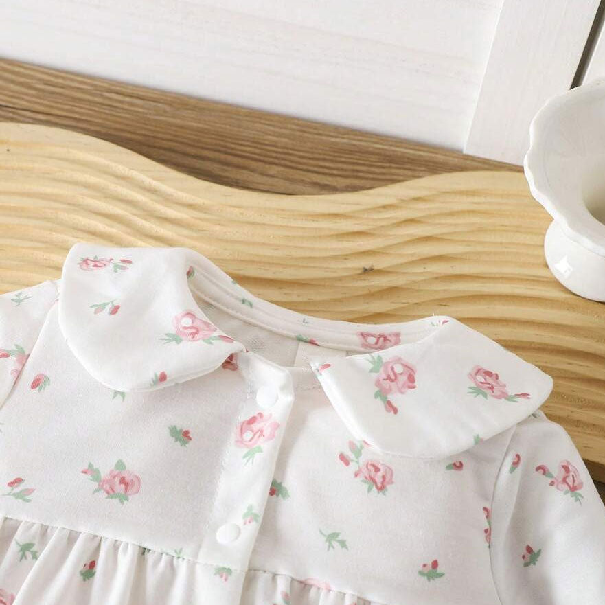 Delightful Floral Printed Long Sleeve Baby Girl Jumpsuit