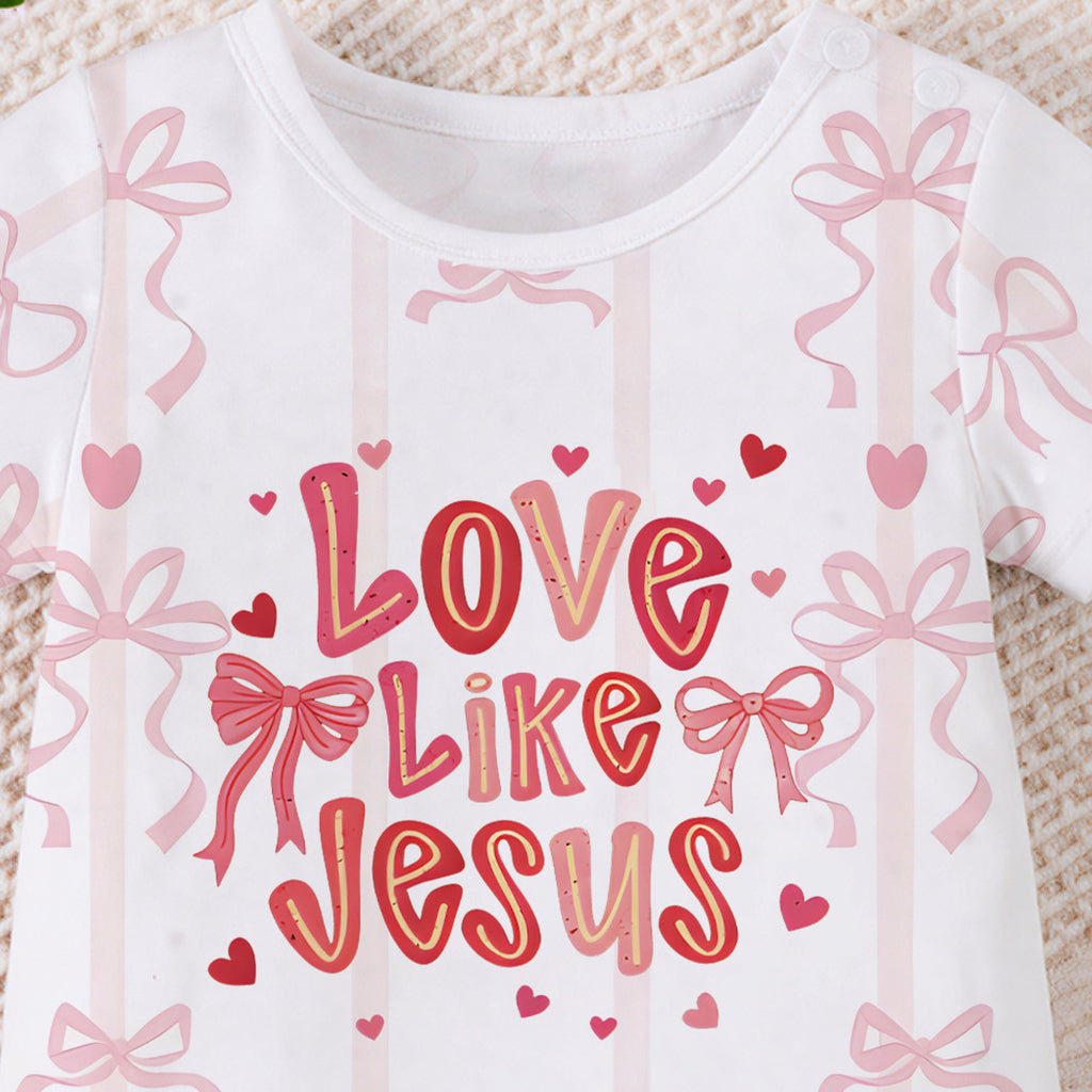 2PCS Love Like Jesus Letter Bow Print Baby Set