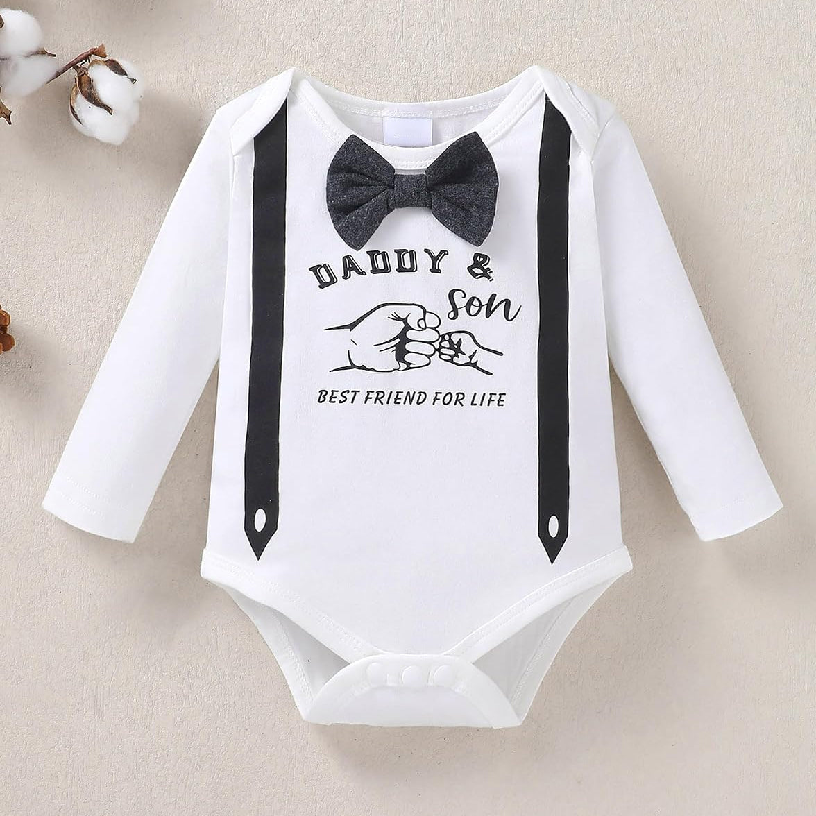 3PCS Stylish Daddy and Son Best Friend for Life Letter Printed Baby Set