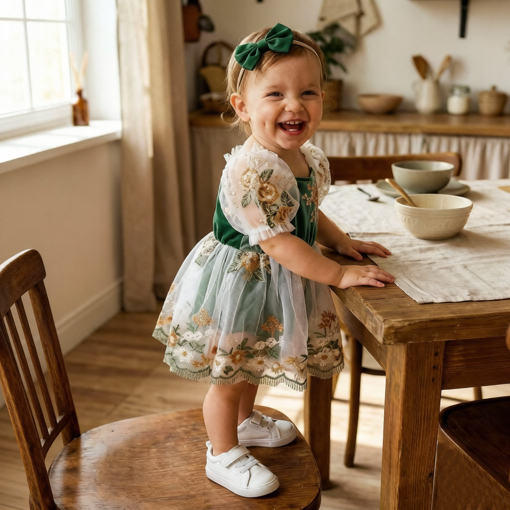 2PCS Graceful Floral Embroidery Short Sleeve Baby Romper
