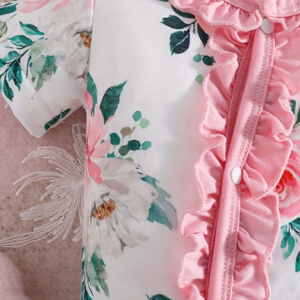 2PCS Bubbly Floral Print Short Sleeve Baby Girl Jumpsuit