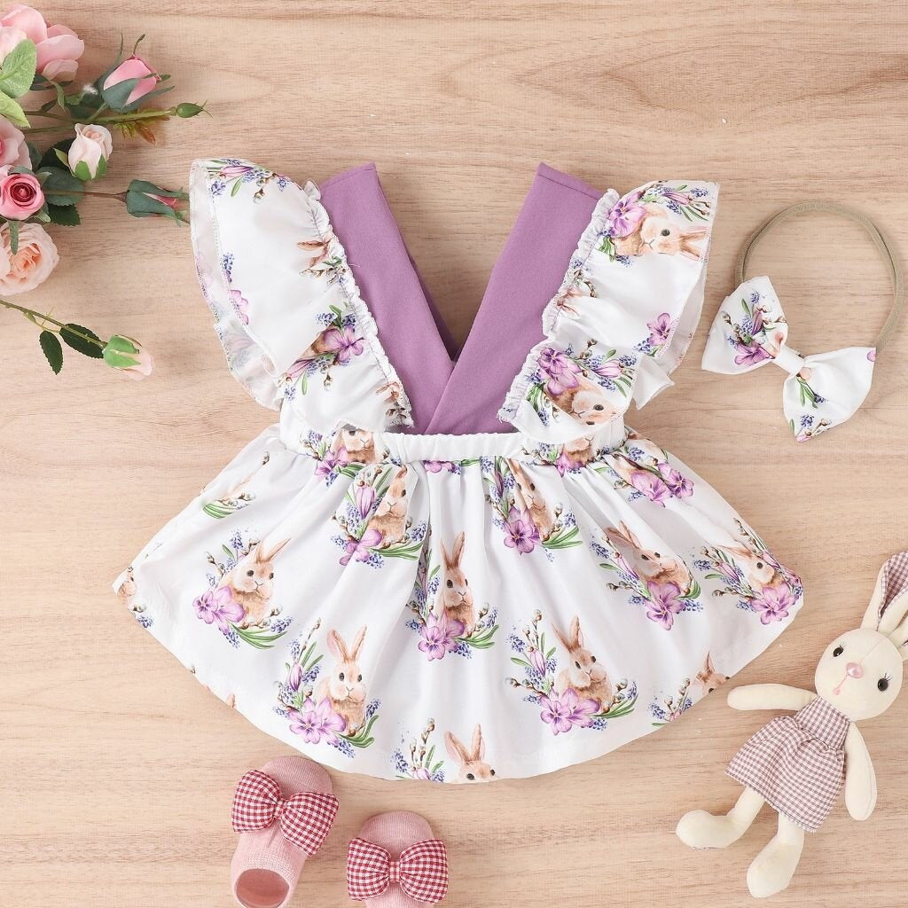 2PCS Cute Floral Print Sleeveless Baby Romper
