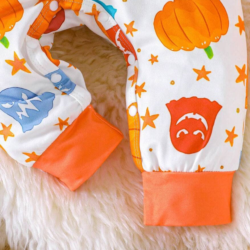 2PCS Cute Pumpkin and Ghost Print Long Sleeve Baby Jumpsuit