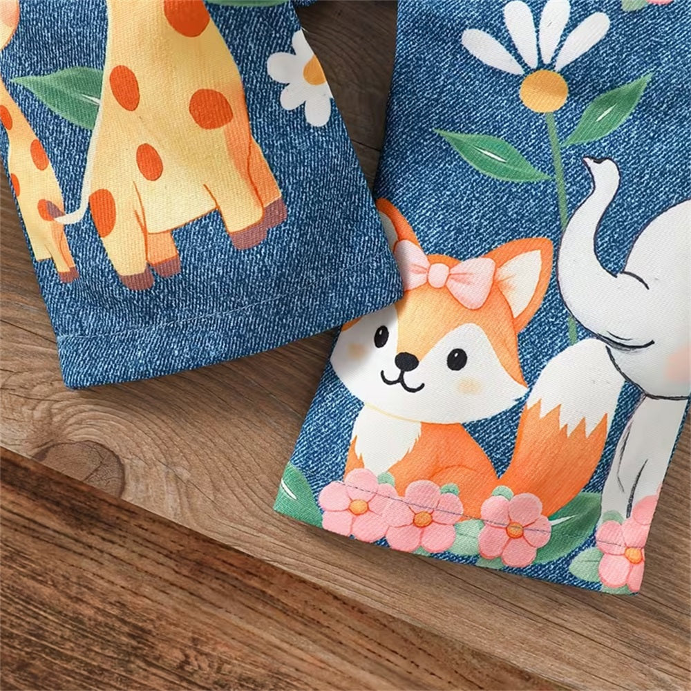 Cute Animal Printed Denim Baby Overalls