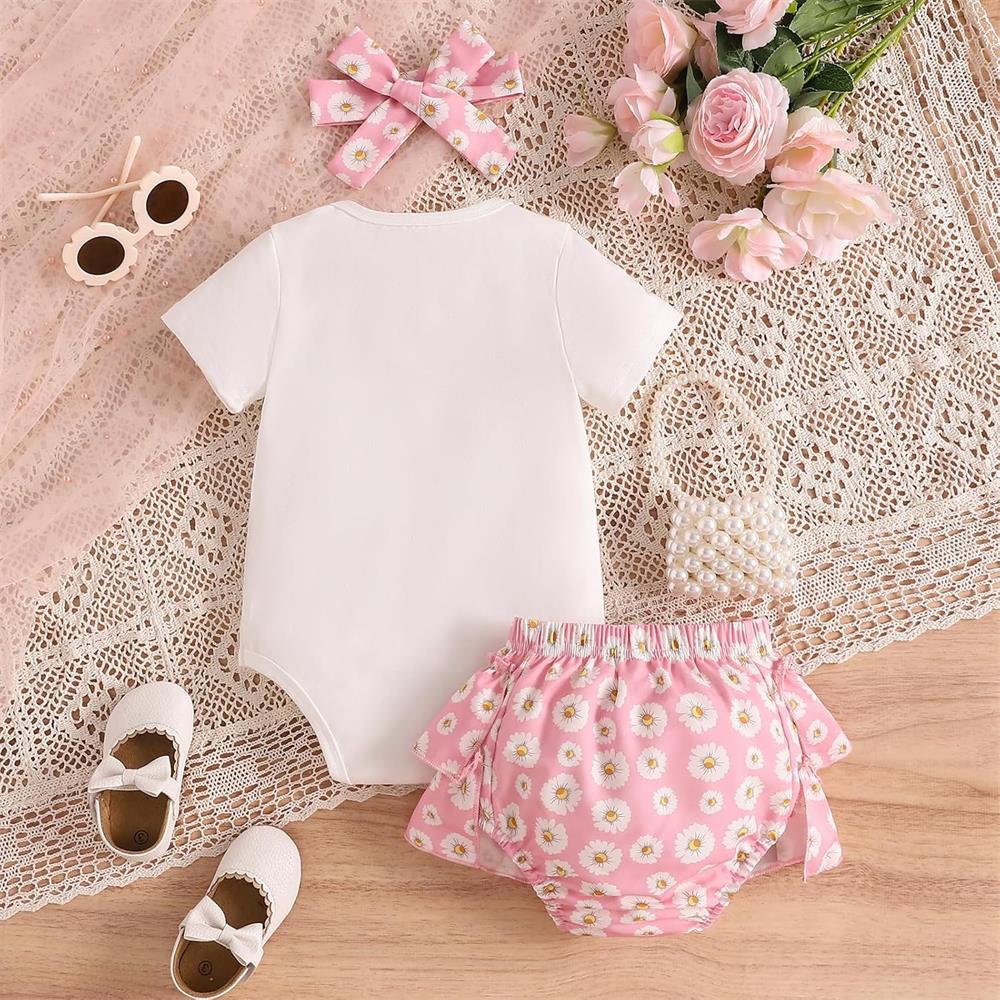 3PCS Ain't No Daddy Like The One I Got Letter Floral Print Baby Set