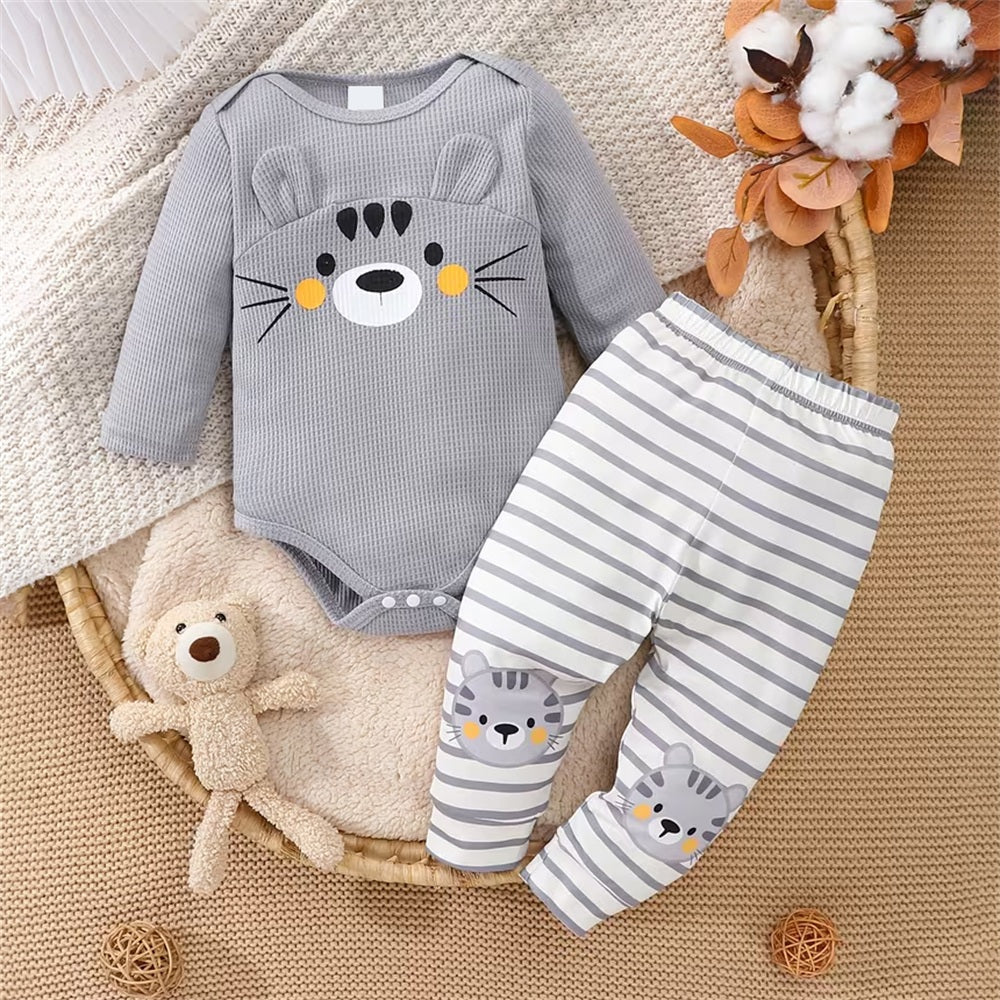 2PCS Comfy Tiger Stripe Print Long Sleeve Baby Set