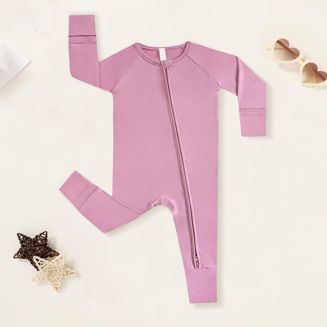 Lovely Solid Color Zipper Bamboo Viscose Baby Jumpsuit