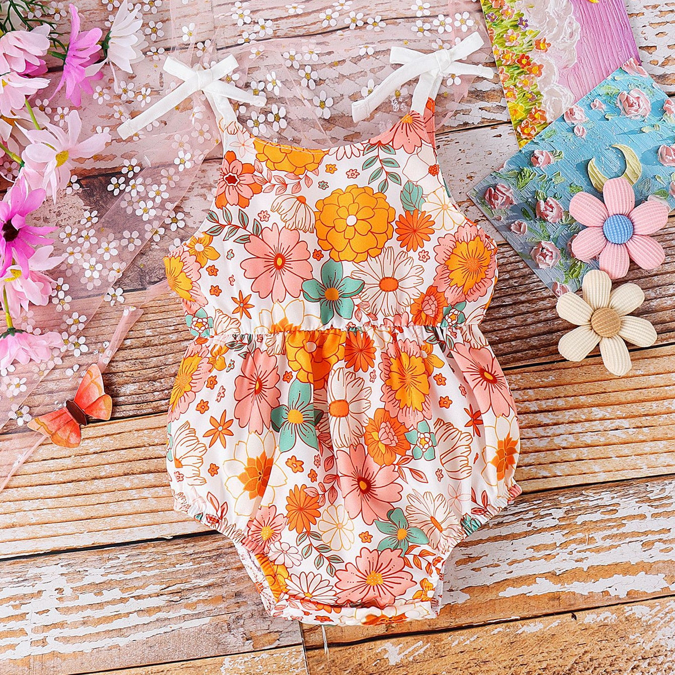 Summer Multicolor Floral Print Sleeveless Baby Romper