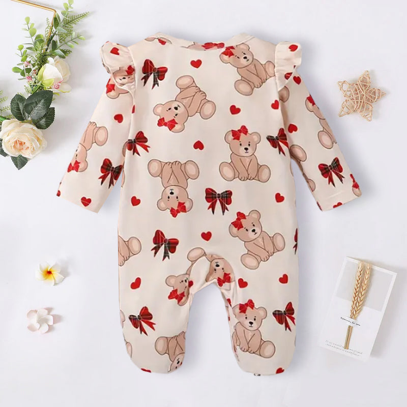 Lovely Christmas Bear Printed Baby Jumpsuit