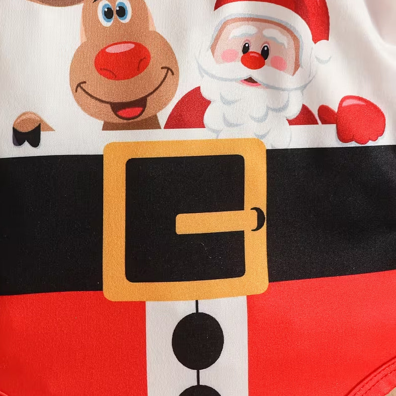 3PCS Christmas Santa and Reindeer Printed Striped Long Sleeve Baby Set