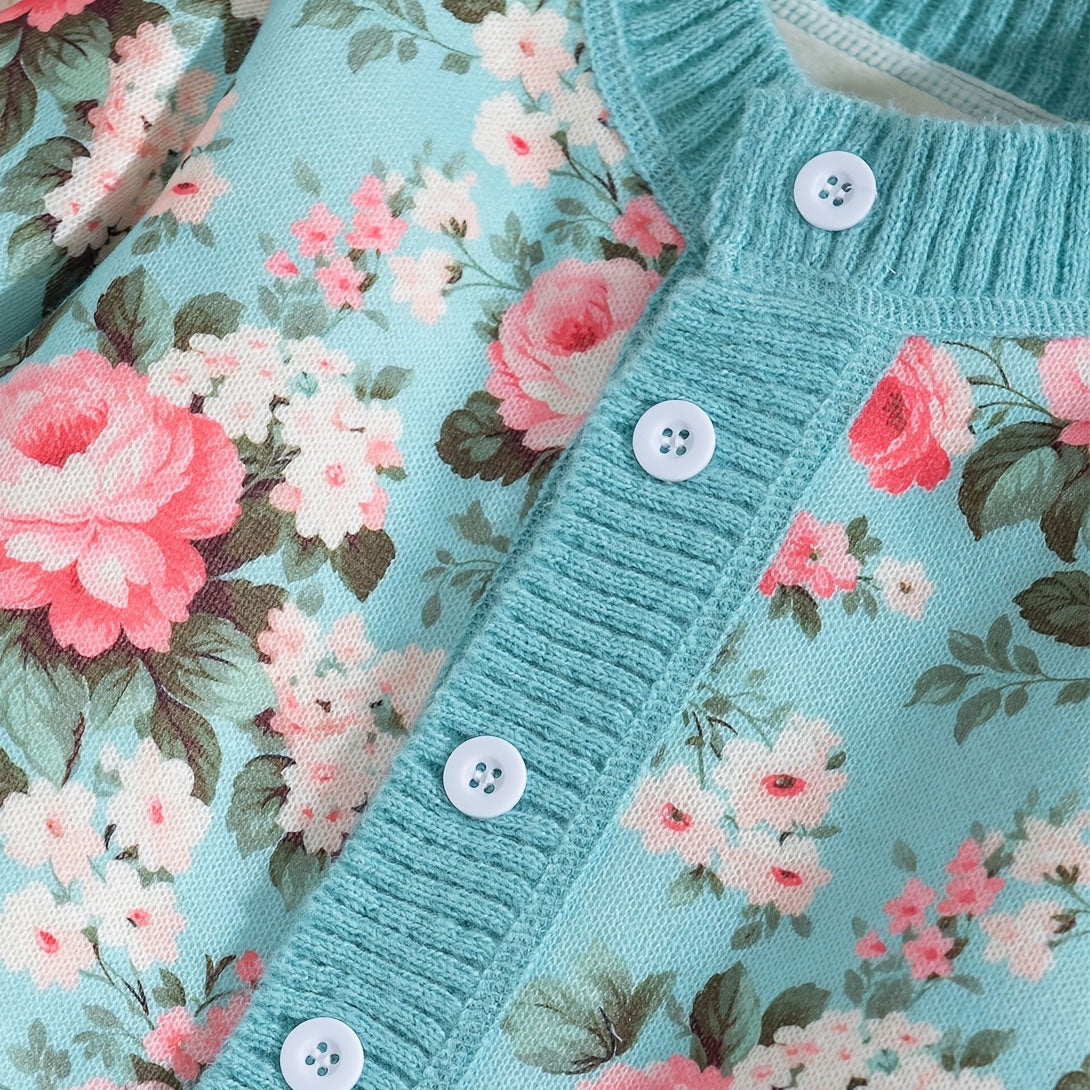 Grace Floral Printed Knit Long Sleeve Baby Jumpsuit