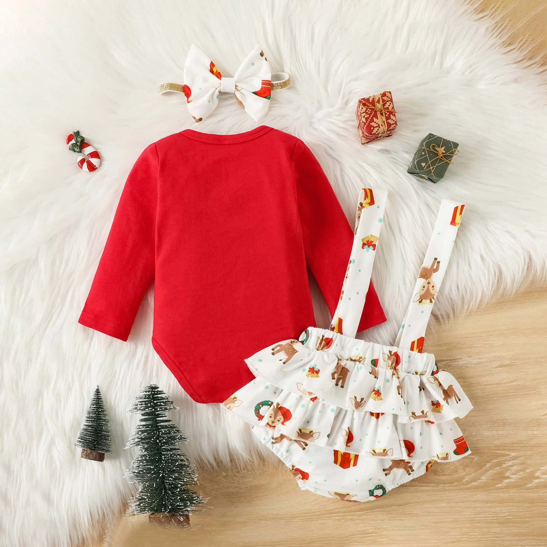 3PCS My 1st Christmas Letter Elk Printed Long sleeve Baby Set