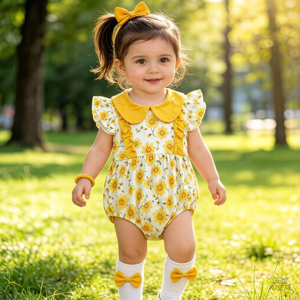 Grace Daisy Plaid Print Flutter Sleeve Baby Romper