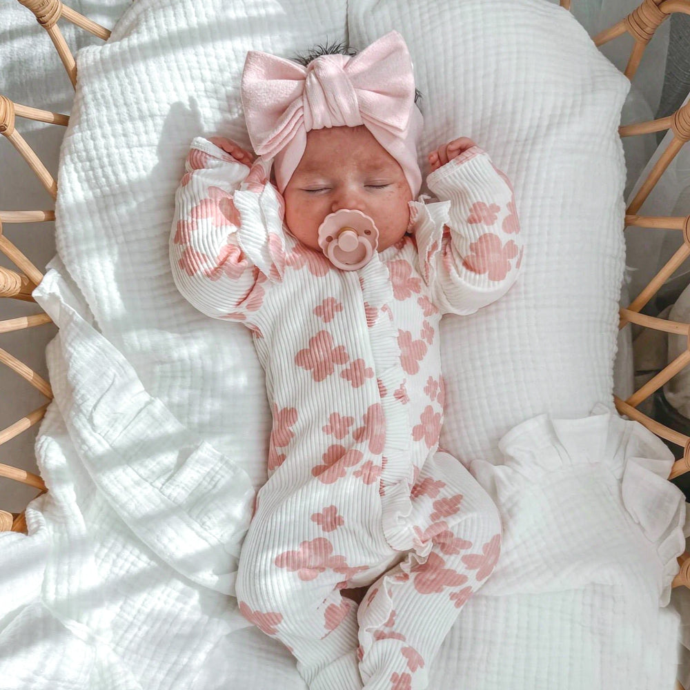 Charming Baby Girl Floral Print Ruffle Long Sleeve Zipper Jumpsuit