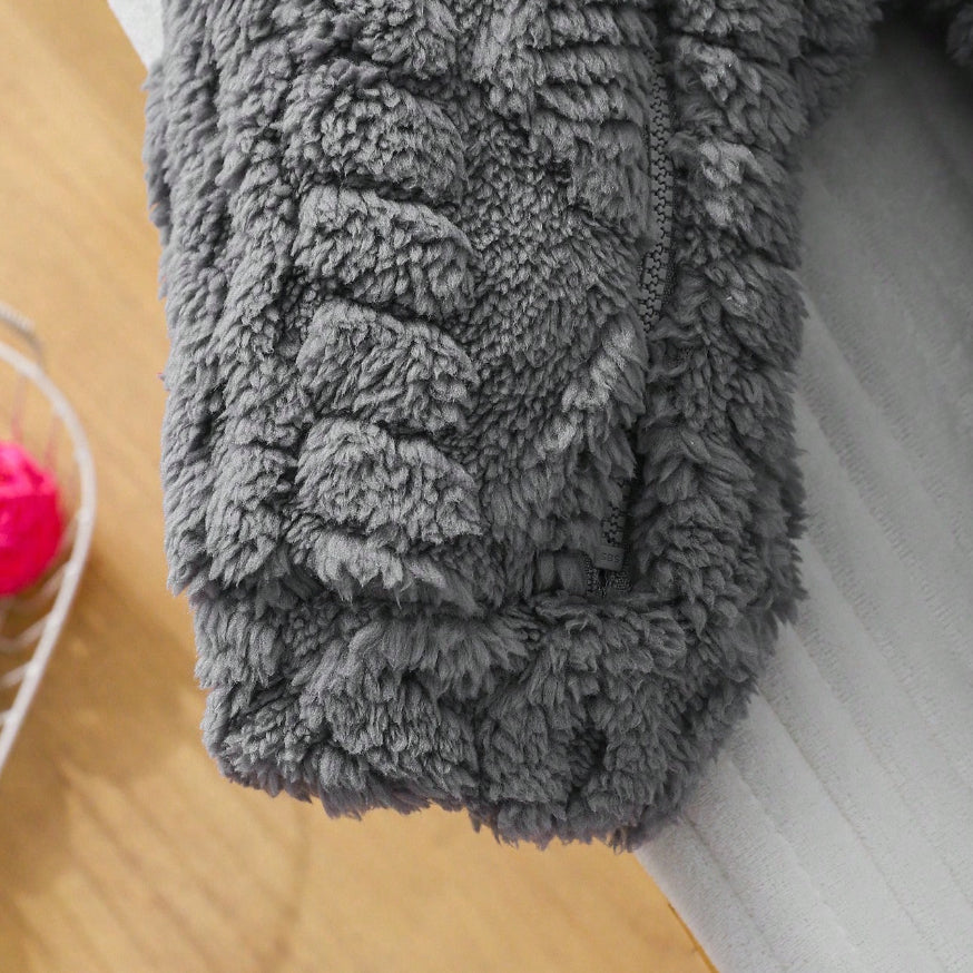 Warm Bear Print Plush Long Sleeve Baby Hooded Jumpsuit