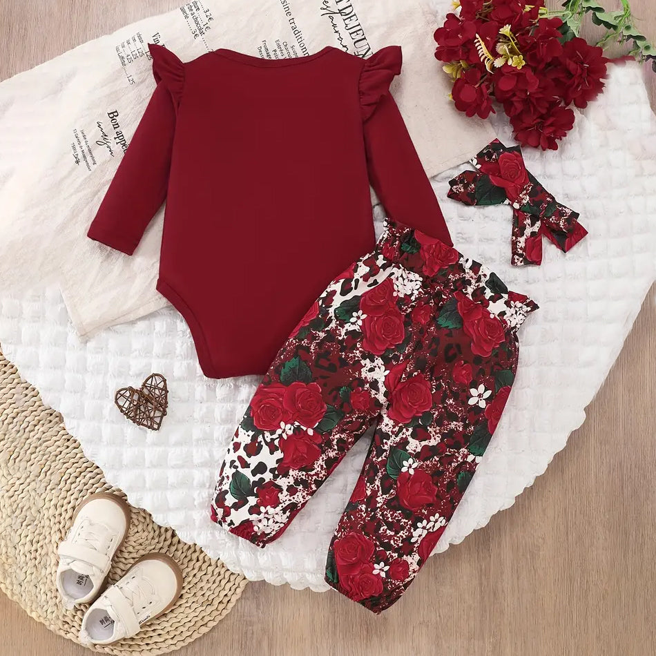 3PCS Mommy's Little Princess Letter Floral Printed Baby Set