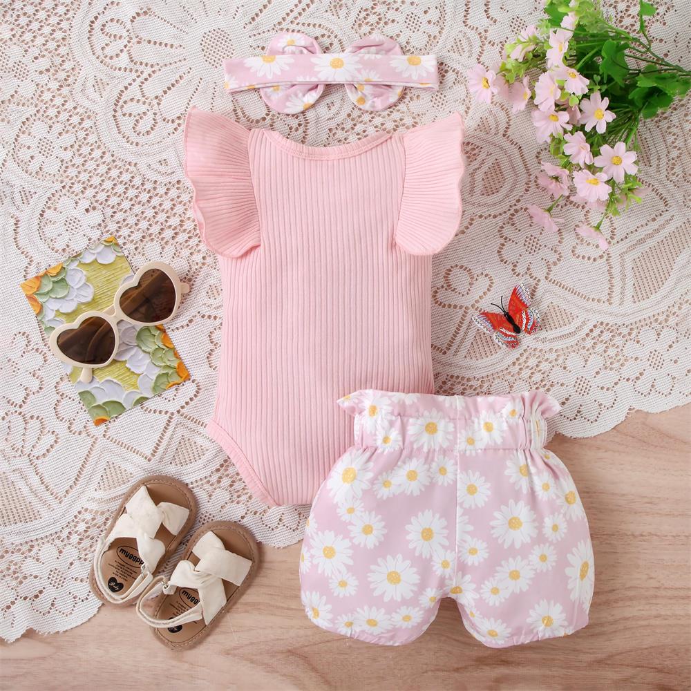 3PCS Lovely Floral Printed Sleeveless Baby Set