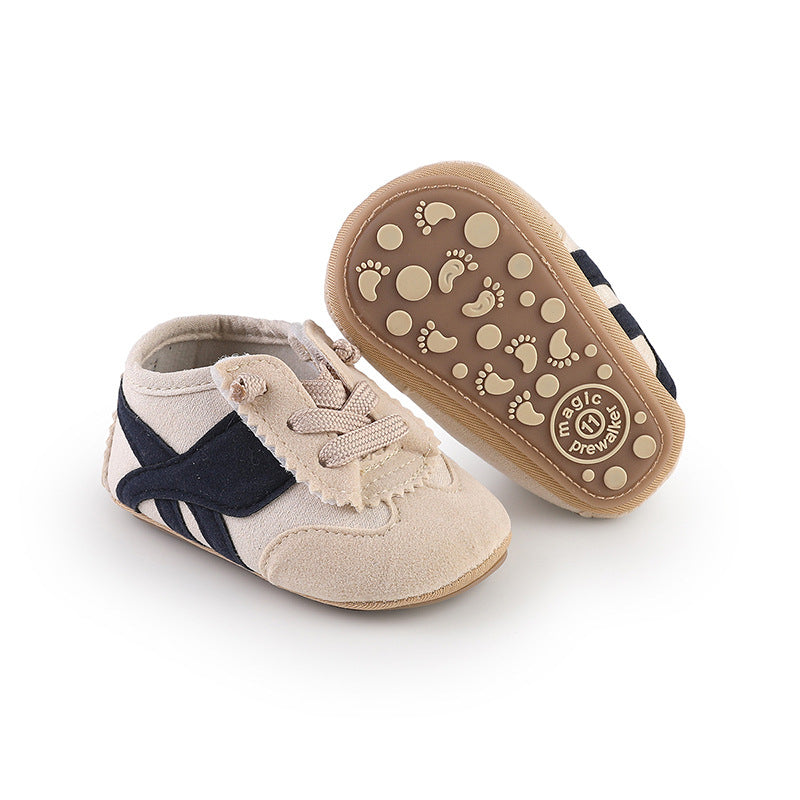 Anti Slip Color Block Lace Up Breathable Baby Shoes