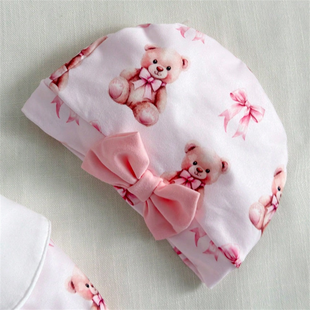 2PCS Lovely Bear Bow Print Long Sleeve Baby Jumpsuit