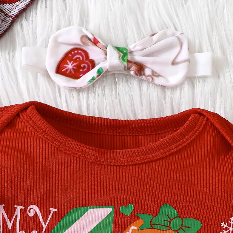 3PCS My 1st Christmas Letter Gingerbread Print Baby Girl Set