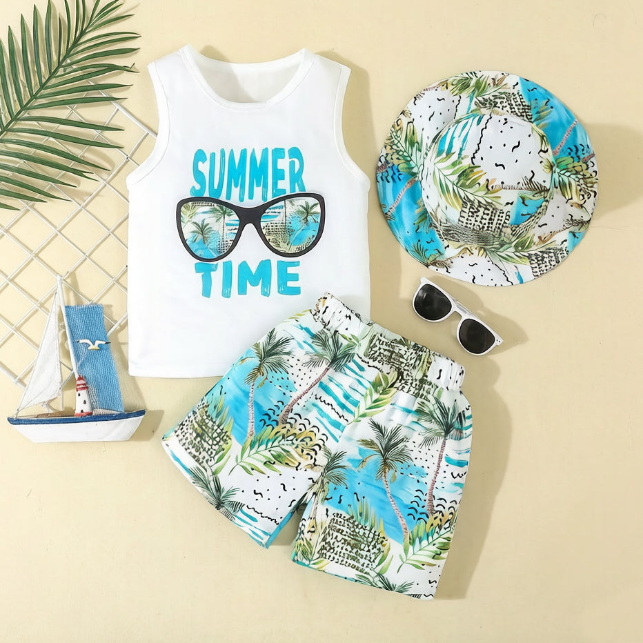 3PCS Summer Time Coconut Tree Printed Sleeveless Baby Set